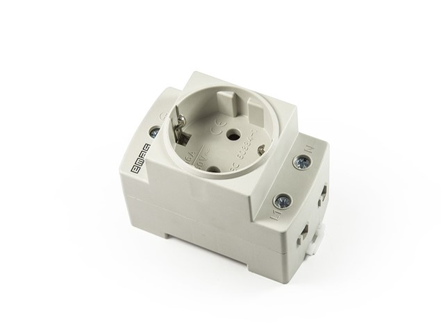2P+E Rail Type Socket 16A Grey Panel Type